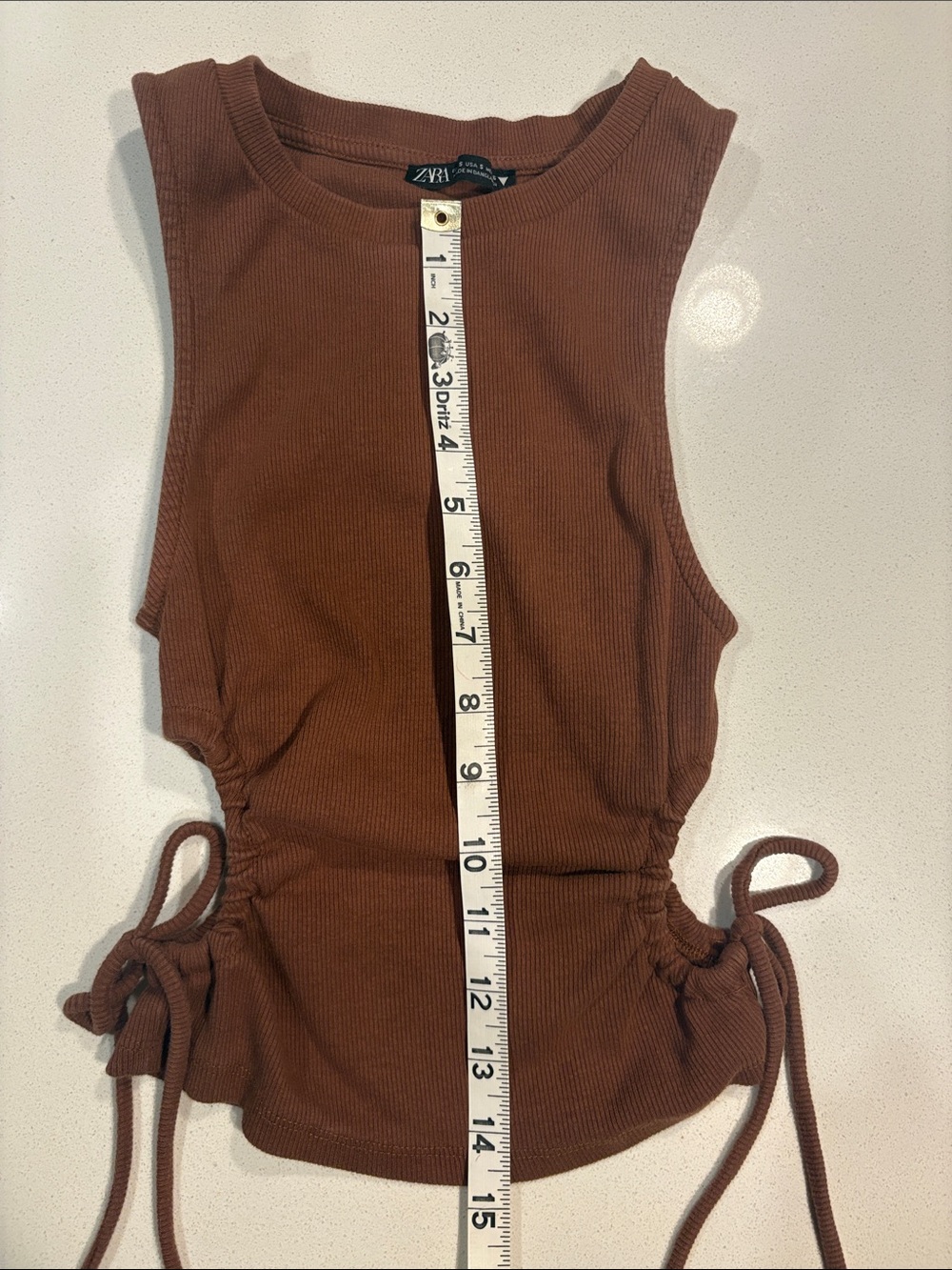 Zara Rust-Brown Ribbed Side-Tie Tank - Picture 4 of 7